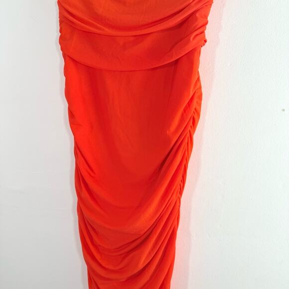 Simon Miller Mesh Jota Orange Yellow Strapless Ruched Midi Dress Size Small - Picture 7 of 15
